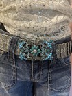 Vintage Style Southwestern Concho Belt With Turquoise Stones And Silver Metal
