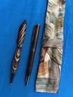 Multi-colored Laminated Wood Ballpoint Pen And Pencil Set   Cloth Case Handmade