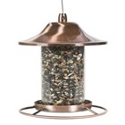 Copper Bird Feeder With Plastic Seed Reservoir Tube And Circular Perch