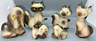 Vtg Lot Of 6 Roselane Pottery Rhinestone Eyes Dog Pups Cat Squirrel Racoon Mcm