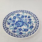 Turkish Kutahya Ceramic Plate With Hand-painted Blue Floral Design Vintage 