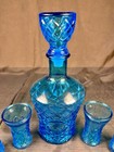 Vintage Genie Bottle Aqua Blue Decanter Set 8  W  6 Matching Shot Glasses Set