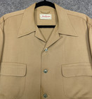 Vintage 50s 60s Jackman Gabardine Loop Collar Shirt Mens L Tan Beige Rockabilly