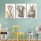 3pcs Baby Watercolor Safari Animals Nursery Canvas Wall Art Cute Jungle Anima   