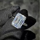 Real Moissanite 5ct Emerald Cut Solitaire Engagement Ring 14k White Gold Plated