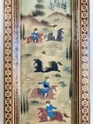 Vtg Persian Hand Painted Miniature Hunting Polo Scene Horses Khatam Marquetry