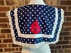 Vtg Sailor Collar Navy Polka Dot W  Red Sailboat   White Eyelet Trim Collar Only