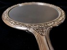Vintage Silver Tone Repousse Silver Vanity Hand Mirror 9 5 In Long X 5 5  Wide