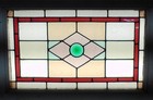 Pretty Geometrical Midsize Old English Leaded Stained Glass Window 26 x 17 1 2 