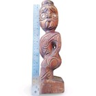Vintage Maori Hand Carved Wooden Tiki Statue Paua Abalone Shell Eyes New Zealand