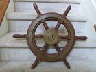 Antique 24  Wood Brass Hub W  Brass Rings Boat Ships Wheel Nautical 