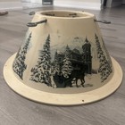 Vtg 1950   s Cream Litho Christmas Tree Stand Reindeer Carolers Rare Htf Nice