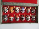 Set 12 Hand Painted Beijing Opera Facial Makeup Miniature Clay Masks Cloth Box 