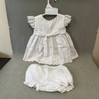 Vintage Baby Girl White Eyelet Lace Dress Bloomers Set Pink Ribbon 12 Months