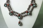 Vtg Navajo Turquoise   Coral Sterling Silver Squash Blossom Necklace 43 8g 19  