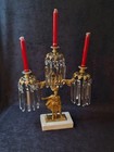 Antique Brass  Crystal   Marble Rococo Warrior Model Girandole Candelabra C1875