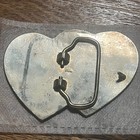 Vintage Silver Tone Double Heart Rose Floral Engraved Western Belt Buckle