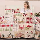 Christmas Quilt Set King Size 3-piece Xmas Bedspread Reversible Coverlet Snowman