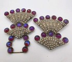 Vintage Signed Arlene Red Dragons Breath   Crystal Buckle  Silver brass Tone