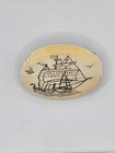 Vintage Scrimshaw Etched Maritime Ship Pin Brooch Artist Signed