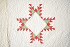 Well Quilted Vintage Red   Green Feathered Stars Antique Quilt  dated  1882  