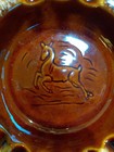 Vtg 1970s Hull Usa Pottery Ashtray Brown Glazed Leaping Deer Motif Home Decor