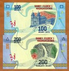 Set Madagascar  100 200 Ariary  2017 P-97-98 Unc Completely Redesigned