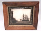 Antique Royal Navy H m s Frigate Sirius Reverse Painting Sillouette 9 X 7  Rare