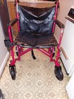 Medline Foldable Red Black Transport Wheelchair Padded Armrests Wheel Locks