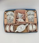 Vintage 1960s Child   s Miniature Porcelain Tea Set - Cute Party Mice Motif- Japan