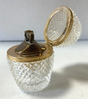 Vintage Crystal Diamond Cut Glass Egg Shaped Lidded Table Top Lighter