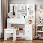 White  black Makeup Vanity Desk With Mirror And Lights Stool Drawers For Bedroom
