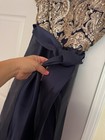 R m Richards Navy   Gold Sequin Short Sleeve Dress With Satin Skirt 14p