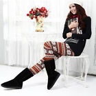 Women s Winter Festive Reindeer snowflake Patterned Thick Fleece Lined Leggings