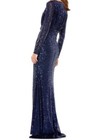 Mac Duggal Blue Midnight Long Sleeve Sequin Faux Wrap Gown 10  398