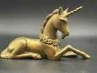 Vintage Brass Unicorn Sculpture Laying Down Mythical Magical Unicorn