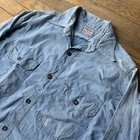 Vintage 1930   s 40   s Hercules Chambray Shirt Long Sleeve Distressed Repaired M l