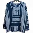 Baja Hoodie Drug Rug Pullover Blue White Woven Mexican Jacket Unisex M