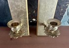 Vintage 1970s Homco Wood Panel Cast Brass Damask Wall Sconces 21 5  Pair Of 2