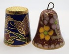 Sewing Thimble Bell Cloisonne Enameled Blue Gold Red Set Vintage