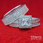 Simulated Diamond Engagement Wedding 4 Rings Women Sterling Silver Men Titanium