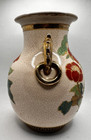  Antique Japanese Satsuma Vase Tube Lined Pottery With Dragon Handles Floral