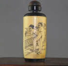 Rare Chinese Hand-carved Man Woman   Cattle Snuff Bottle