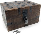 Treasure Chest Wooden Box With Antique Iron Lock And Skeleton Key Small 8x6x4   