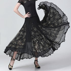Women Big Swing Dance Skirt Ruffled Mesh Modern Ballroom Waltz Latin Dancewear