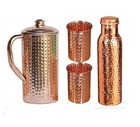 Copper Water Pitcher Jug 1 5 Ltr Hammered Water Bottle Flasks Tumber Set Of 4