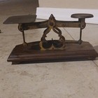 Antique brass English  Postal Balance Scale  On Wooden Base Display Base