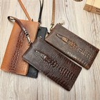 Men s Embossed Pattern Genuine Leather Wallet Large Wristlet Phone Holder 7-inch