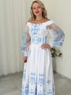 Custom Ukrainian Embroidered Dress White Red Vyshyvanka Maxi   Corset Belt Set