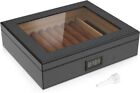 30 Counts Cigar Humidor Glass Top Cigar Box With Hygrometer Humidifier Dropper